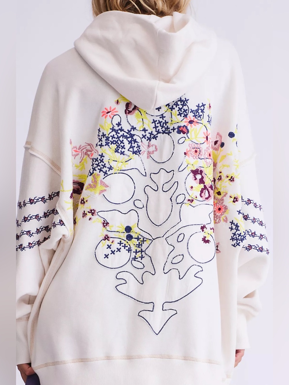 NWT FREE PEOPLE MOVEMENT At My Best Embroidered Hoodie | Ivory Combo MSRP $198 - Picture 2 of 7